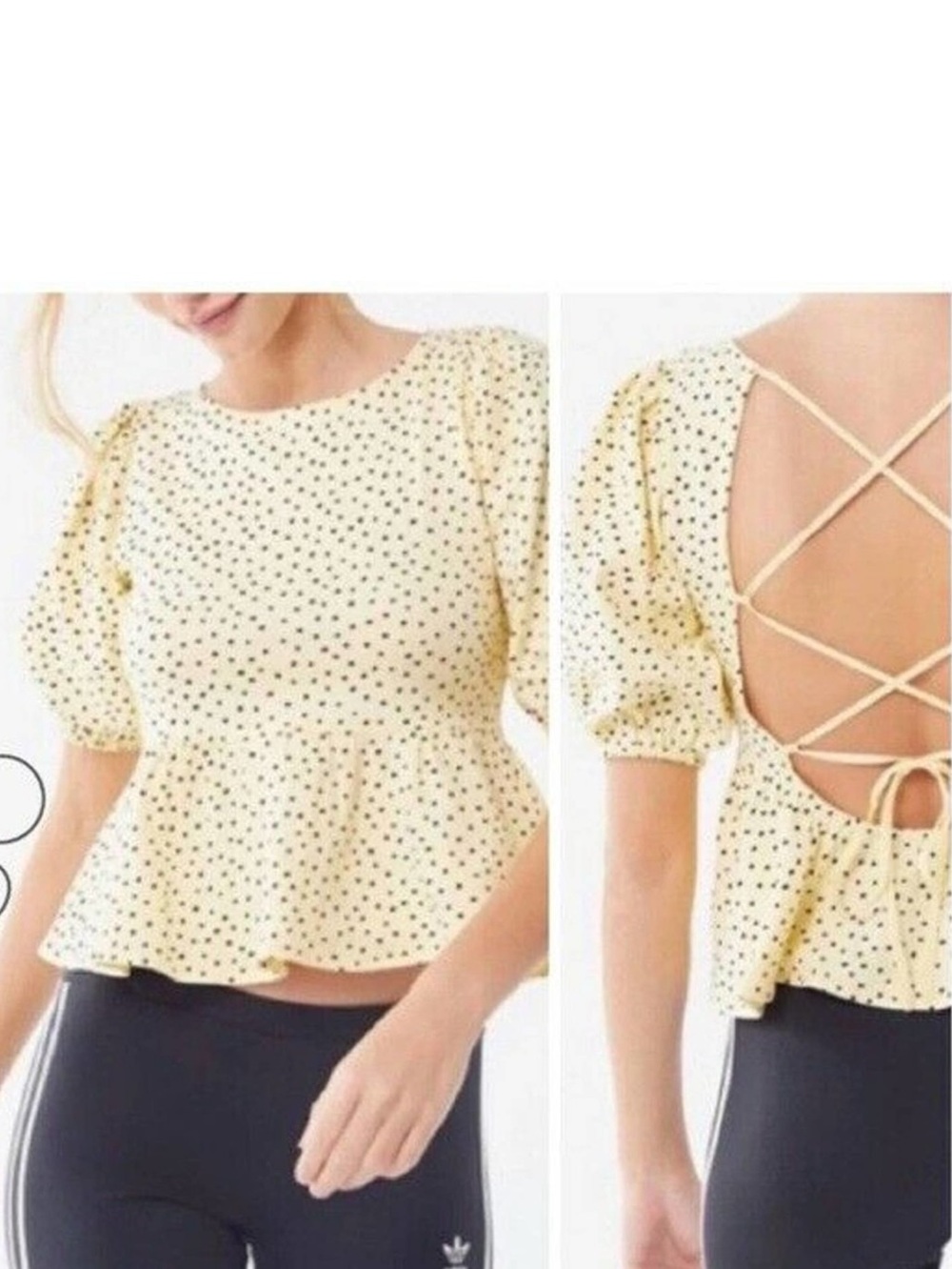 NWT Urban Outfitters Yellow Polka Dot Crop Top with Lace-Up Back